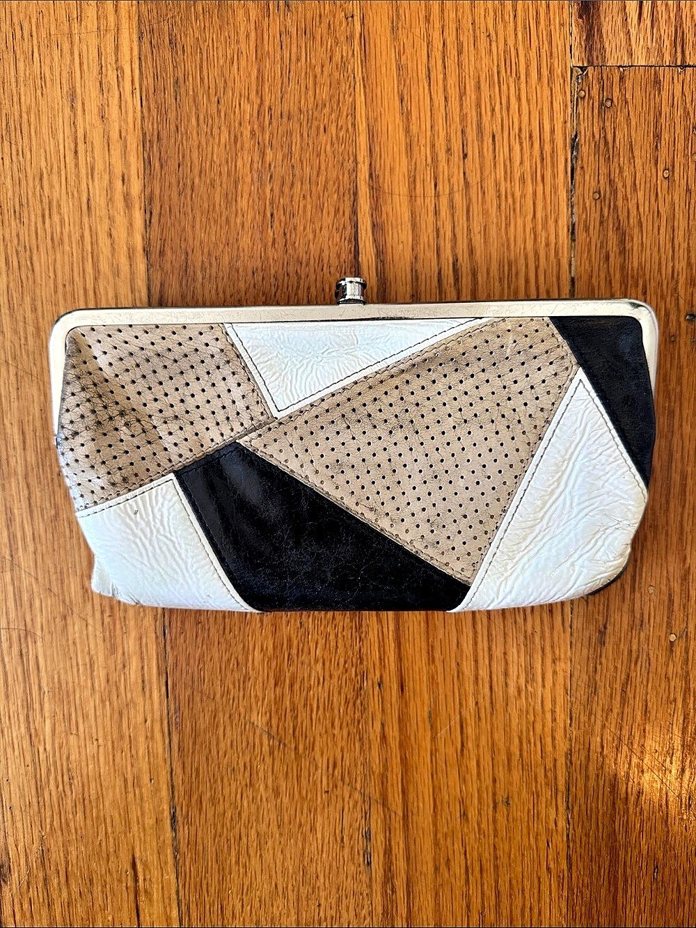 Hobo Geometric Patchwork Clutch in Black & White